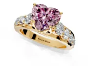Solitaire Engagement Ring Setting for Fancy Pink Heart-Shaped Center with Graduated Shared Prongs and Prong Head in Yellow Gold