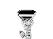 Leaf Motif Engagement Ring Setting for Fancy Black Emerald Cut Center with Pave Band and Prong Head in Sterling Silver