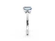 3 Stone Engagement Ring Setting for Fancy Blue Asscher Cut Center with Low-Set Round Cut Accents and Prong Head in Platinum