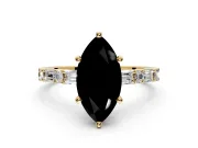 Baguette Engagement Ring Setting for Fancy Black Marquise Center with Alternating Bar-Set Band and Prong Head in Yellow Gold