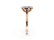 Single Halo Engagement Ring Setting for Fancy Blue Cushion Cut Center with Corner Claws, Plain Band and Prong Head in Rose Gold