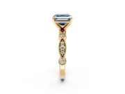 Solitaire Engagement Ring Setting for Fancy Blue Asscher Cut Center with Milgrain Bezel Accents and Prong Head in Yellow Gold