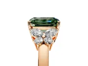 Solitaire Engagement Ring Setting for Fancy Green Emerald Cut Center with Marquise Flower Shoulders and Prong Head in Rose Gold