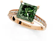 Solitaire Engagement Ring Setting for Fancy Green Princess Cut Center with Channel-Set Accent Band and Prong Head in Rose Gold