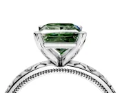 Solitaire Engagement Ring Setting for Fancy Green Princess Cut Center with XO Engraved Band and Prong Head in Platinum