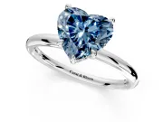 Hidden Halo Engagement Ring Setting for Fancy Blue Heart-Shaped Center with Thin Rounded Band and Prong Head in Sterling Silver