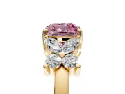 Floral Engagement Ring Setting for Fancy Pink Cushion Cut Center with Marquise Cluster Shoulders and Prong Head in Yellow Gold