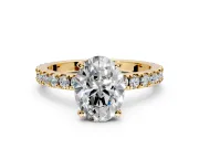 Solitaire Engagement Ring Setting for Oval Center with Fine Pave Band and Claw Prong Head in Yellow Gold