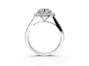 Halo Engagement Ring Setting for Round Cut Center with Narrowing Pave Band and Prong Head in Sterling Silver