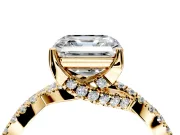 Solitaire Engagement Ring Setting for Asscher Cut Center with Narrow Twist Pave Band and Prong Head in Yellow Gold