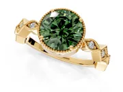 Milgrain Bezel Engagement Ring Setting for Fancy Green Round Cut Center with Marquise Stations and Bezel Head in Yellow Gold