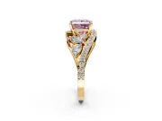 Halo Engagement Ring Setting for Fancy Pink Princess Cut Center with Marquise and Pave Bypass Band and Prong Head in Yellow Gold