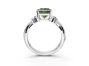Solitaire Engagement Ring Setting for Fancy Green Princess Cut Center with Grooved Bar Accent Band and Prong Head in White Gold
