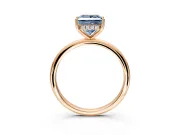 Hidden Halo Engagement Ring Setting for Fancy Blue Princess Cut Center with Thin Round-Wire Band and Prong Head in Rose Gold