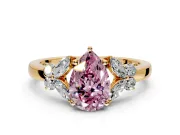 Solitaire Engagement Ring Setting for Fancy Pink Pear-Shaped Center with Marquise Flower Shoulders and Prong Head in Yellow Gold
