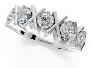Round Cut Lab-Grown Diamond Channel-Set Wedding Band with X-Prong Detail in White Gold