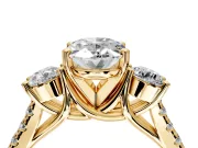 3 Stone Engagement Ring Setting for Oval Center with Crossover Basket, Pave Band and Prong Head in Yellow Gold