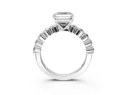 Shared-Prong Engagement Ring Setting for Asscher Cut Center with Graduated Accents and Prong Head in White Gold