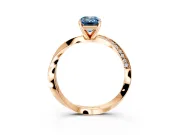 Side Accent Engagement Ring Setting for Fancy Blue Emerald Cut Center with Accent Shoulders and Prong Head in Rose Gold