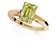 Solitaire Engagement Ring Setting for Fancy Yellow Emerald Cut Center with Flat-Sided Plain Band and Prong Head in Yellow Gold