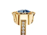 Halo Engagement Ring Setting for Fancy Blue Round Cut Center with Milgrain Halo, Pave Band and Prong Head in Yellow Gold