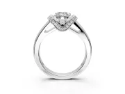 Solitaire Engagement Ring Setting for Emerald Cut Center with Wide Band, Pave Collar and Prong Head in Sterling Silver
