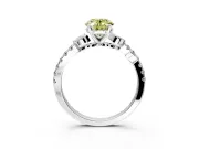 Leaf Motif Engagement Ring Setting for Fancy Yellow Oval Center with Pave Band and Prong Head in Platinum