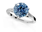 Solitaire Engagement Ring Setting for Fancy Blue Round Cut Center with Plain Split Shank and Prong Head in White Gold