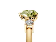 3 Stone Engagement Ring Setting for Fancy Yellow Heart-Shaped Center with Wide Plain Band and Prong Head in Yellow Gold
