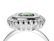 Halo Engagement Ring Setting for Fancy Green Radiant Cut Center with Milgrain Bezel Rim, Plain Band and Prong Head in Platinum