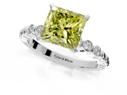 Solitaire Engagement Ring Setting for Fancy Yellow Princess Cut Center with Bezel-Dot Beaded Band and Prong Head in Sterling Silver