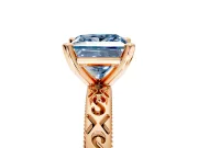 Solitaire Engagement Ring Setting for Fancy Blue Princess Cut Center with Scrollwork Band and Prong Head in Rose Gold