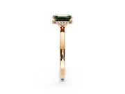 Hidden Halo Engagement Ring Setting for Fancy Green Emerald Cut Center with Plain Band and Tall Prong Head in Rose Gold