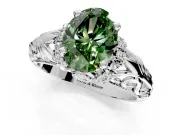 Solitaire Engagement Ring Setting for Fancy Green Oval Center with Filigree Accent Basket and Prong Head in Platinum