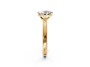 Solitaire Engagement Ring Setting for Oval Center with Engraved Milgrain Band and Prong Head in Yellow Gold