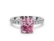 Open Basket Engagement Ring Setting for Fancy Pink Radiant Cut Center with Pave Band and Prong Head in Platinum