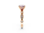 Solitaire Engagement Ring Setting for Fancy Pink Princess Cut Center with Milgrain Bezel Accents and Prong Head in Rose Gold