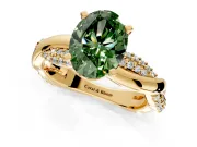 Solitaire Engagement Ring Setting for Fancy Green Oval Center with Pave and Plain Crossover and Basket Head in Yellow Gold