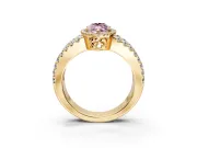 Halo Engagement Ring Setting for Fancy Pink Marquise Center with Wide-Open Pave Split Shank and Prong Head in Yellow Gold