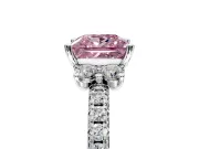 Paired Accent Engagement Ring Setting for Fancy Pink Princess Cut Center with Pave Band and Prong Head in Platinum