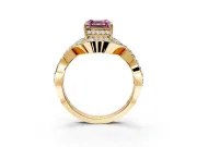 Halo Engagement Ring Setting for Fancy Pink Asscher Cut Center with Pave Infinity Twist Band and Prong Head in Yellow Gold