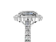 Milgrain Floral Halo Engagement Ring Setting for Emerald Cut Center with Pave Band and Prong Head in Platinum
