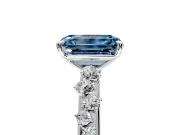 Cluster Engagement Ring Setting for Fancy Blue Emerald Cut Center with Round Cut Accent Band and Prong Head in Sterling Silver