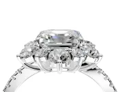 Floral Halo Engagement Ring Setting for Asscher Cut Center with Pave Accents and Prong Head in White Gold
