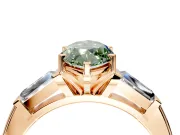 3 Stone Engagement Ring Setting for Fancy Green Marquise Center with Tapered Baguettes, Plain Band and Prong Head in Rose Gold