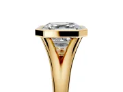 Solitaire Engagement Ring Setting for Asscher Cut Center with V Split Shank and Bezel Head in Yellow Gold