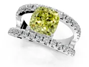 Solitaire Engagement Ring Setting for Fancy Yellow Cushion Cut Center with Wide-Open Split Shank and Prong Head in Platinum