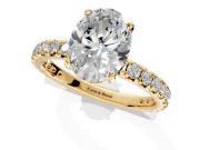 Solitaire Engagement Ring Setting for Oval Center with Shared-Prong Accents and Prong Head in Yellow Gold