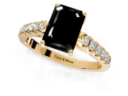 Solitaire Engagement Ring Setting for Fancy Black Emerald Cut Center with Partway Pave Band and Prong Head in Yellow Gold