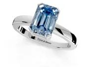 Solitaire Engagement Ring Setting for Fancy Blue Emerald Cut Center with Plain Band and Flat Tab Prong Head in Sterling Silver